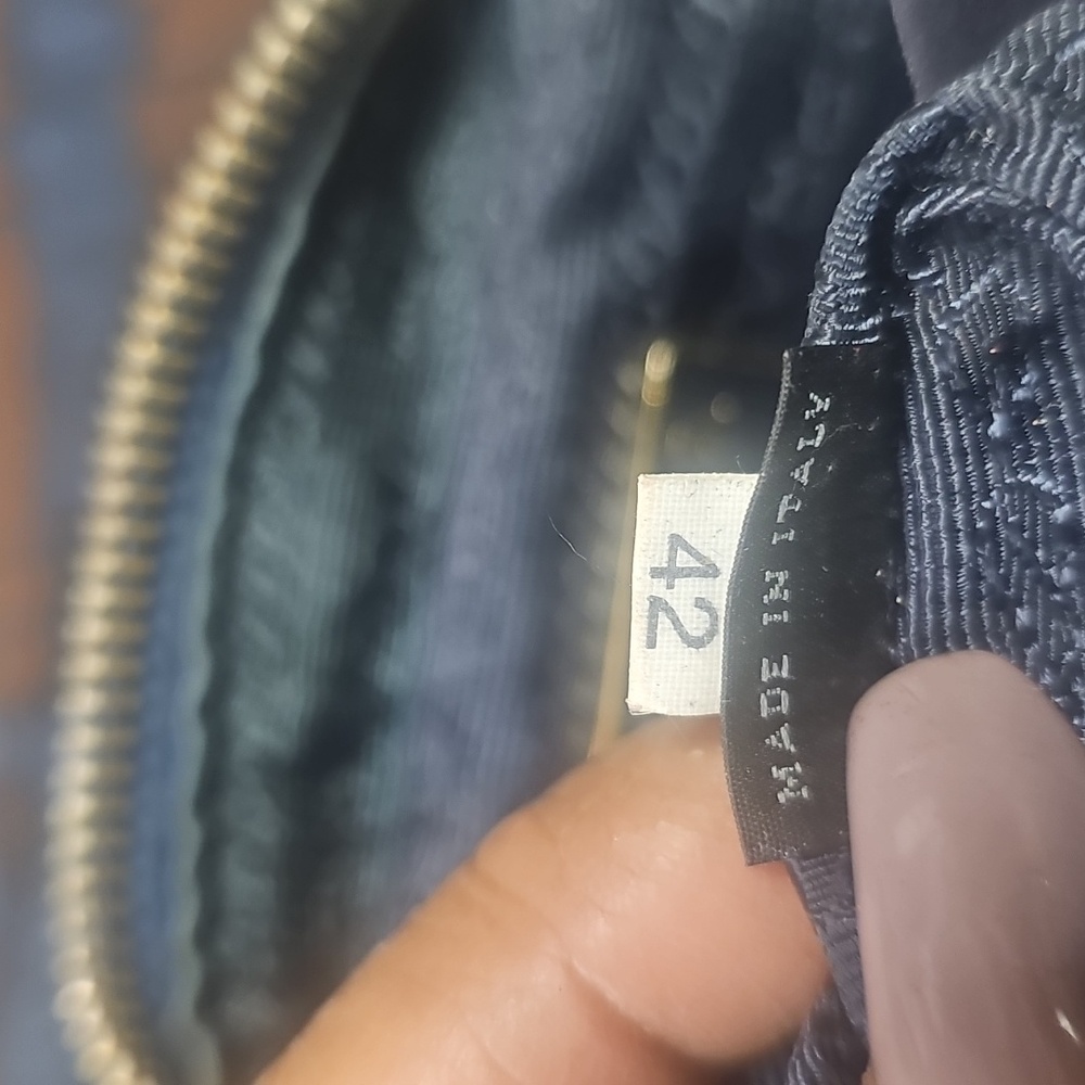 PRADA LOGO PLATE DENIM COSMETIC POUCH BAG BLUE - Picture 9 of 12